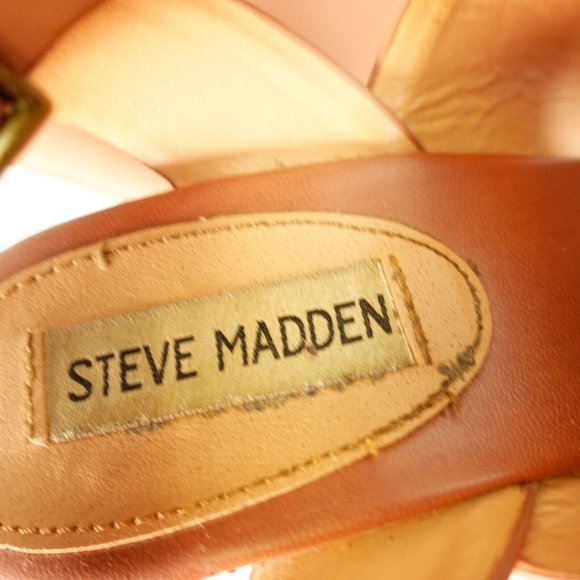 STEVE MADDEN Peach Nude Keenia T‎ Strap Wedge Sandal 8.5 Ankle Strap Peep Toe - Picture 3 of 13